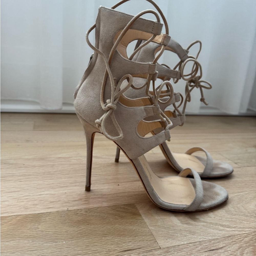 Giuseppe Zanotti Taupe Suede Lace-Up Stiletto Sandals